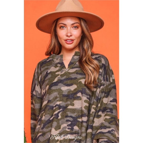 ❤️LAST 1! Incredibly Soft V Neck Loose Fit Contrast Thread Camo Top/Tunic! - Picture 11 of 11